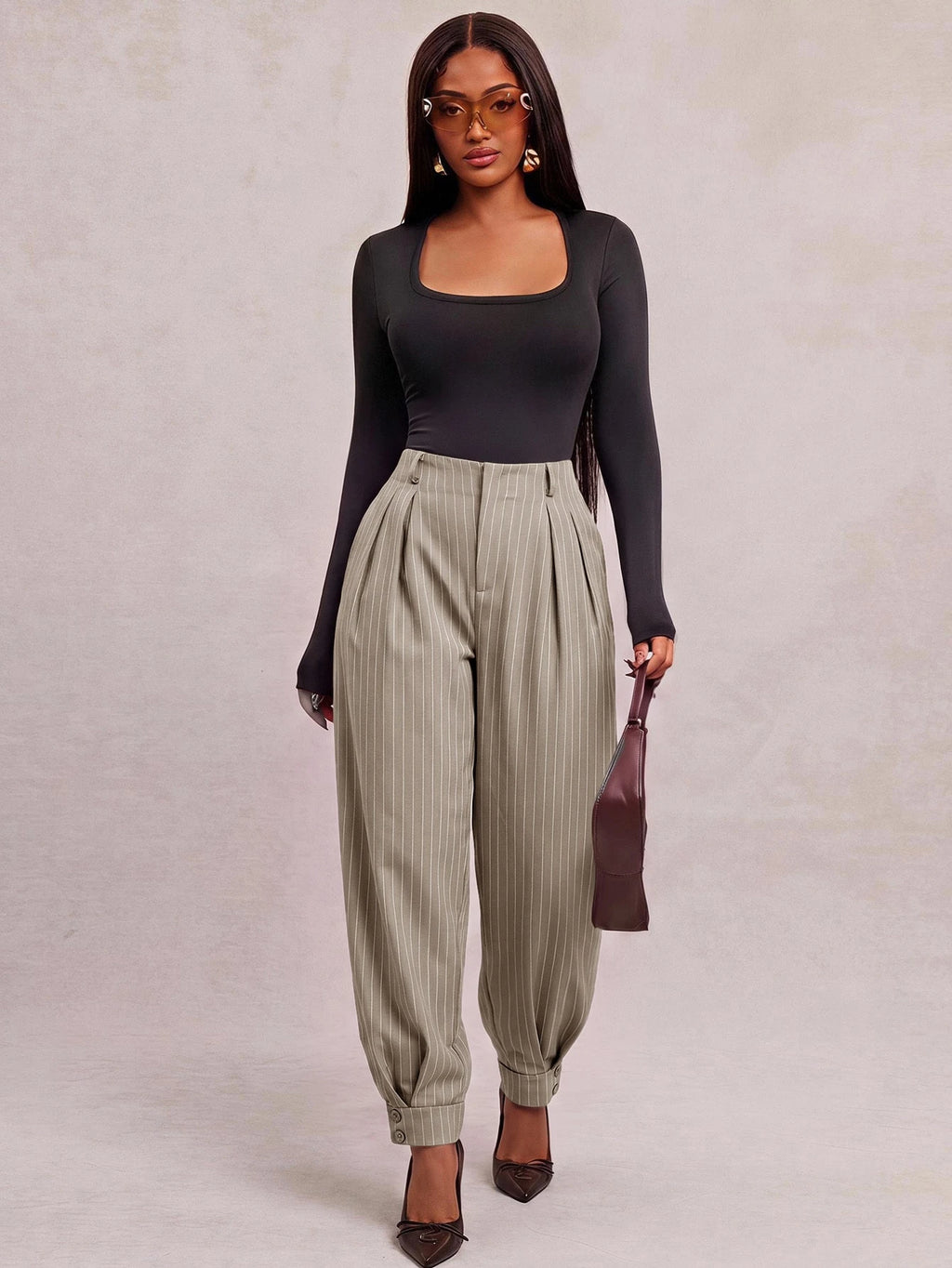 Curve Plus Size Casual Elegant Pleated Pants
