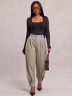 Curve Plus Size Casual Elegant Pleated Pants