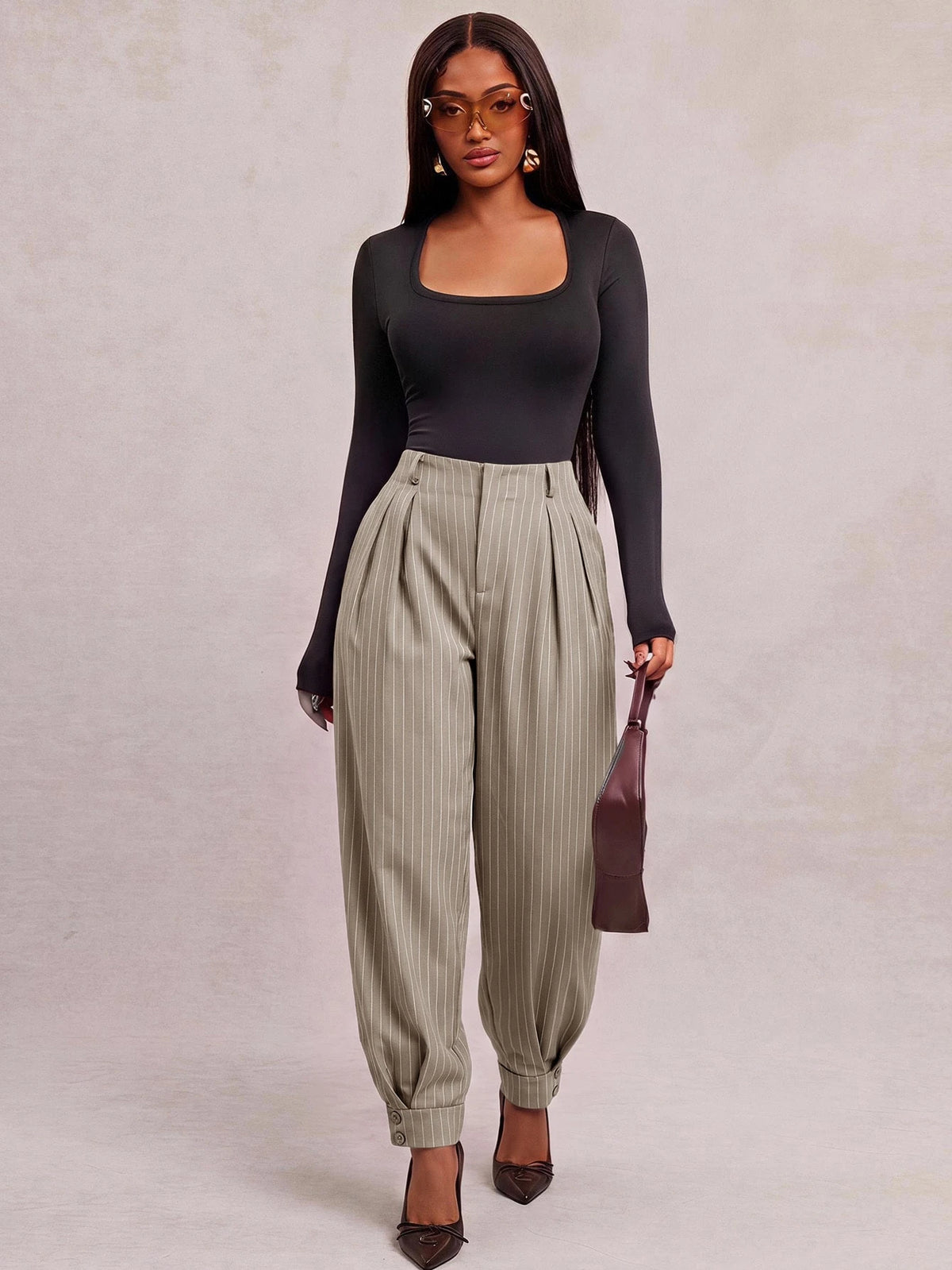 Curve Plus Size Casual Elegant Pleated Pants