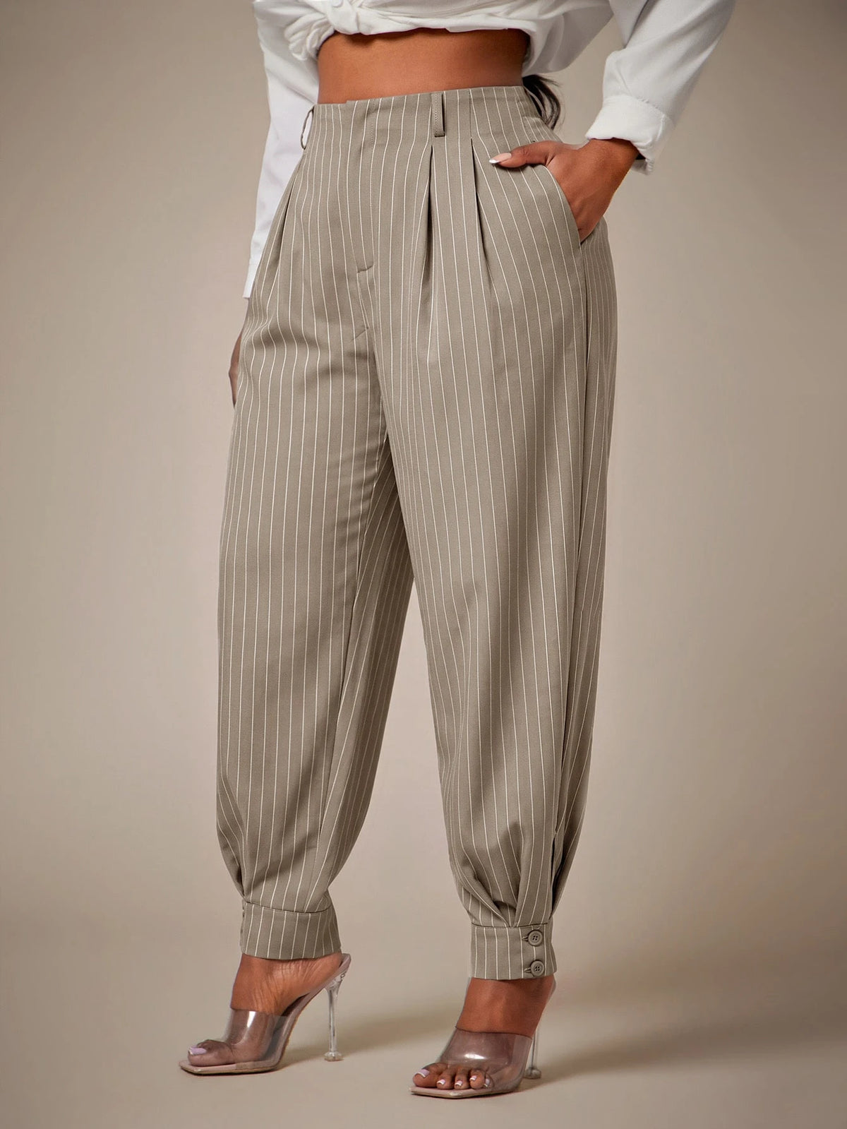 Curve Plus Size Casual Elegant Pleated Pants