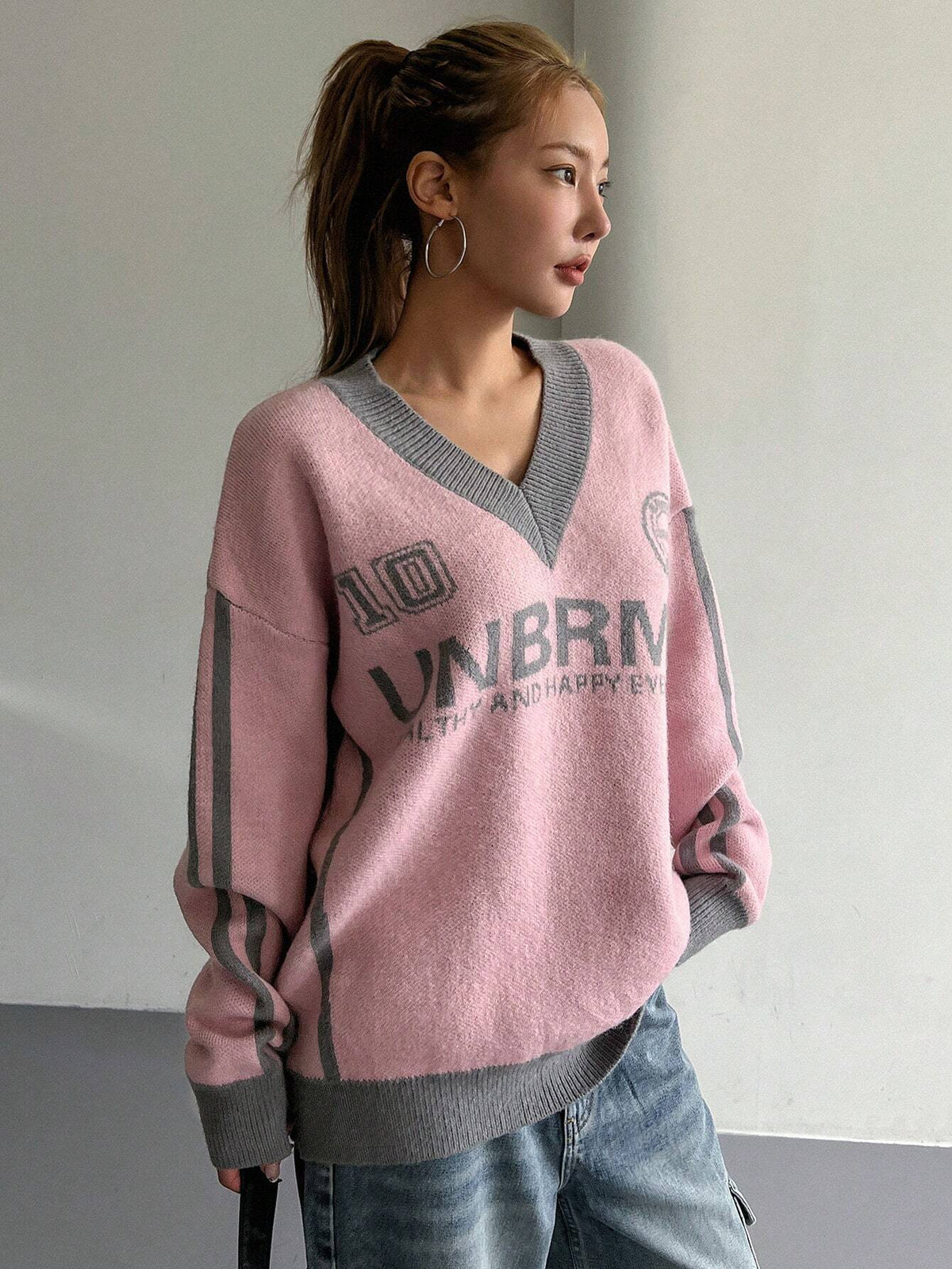 Women Campus Casual Colorblock Knit Sweater