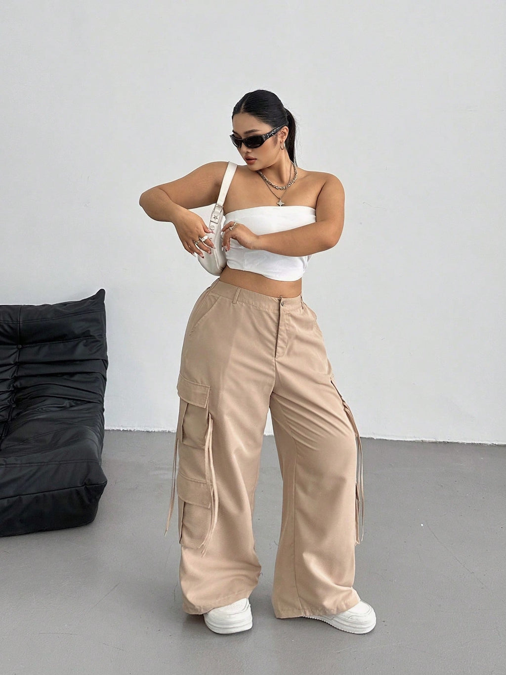 Plus Size Women's Khaki Cargo Pants - Khaki