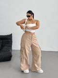 Plus Size Women's Khaki Cargo Pants - Khaki