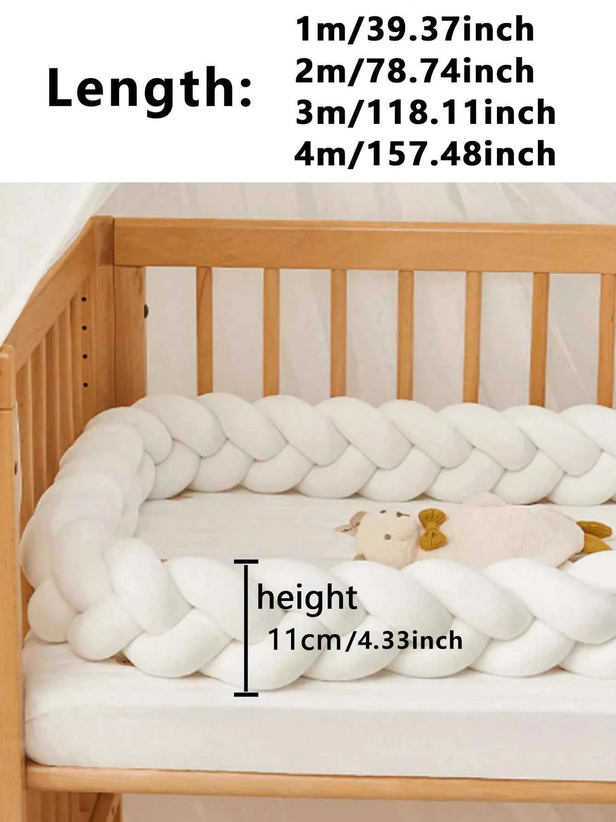 1pc 3-Strand Braided Baby Crib Bumper Guardrail