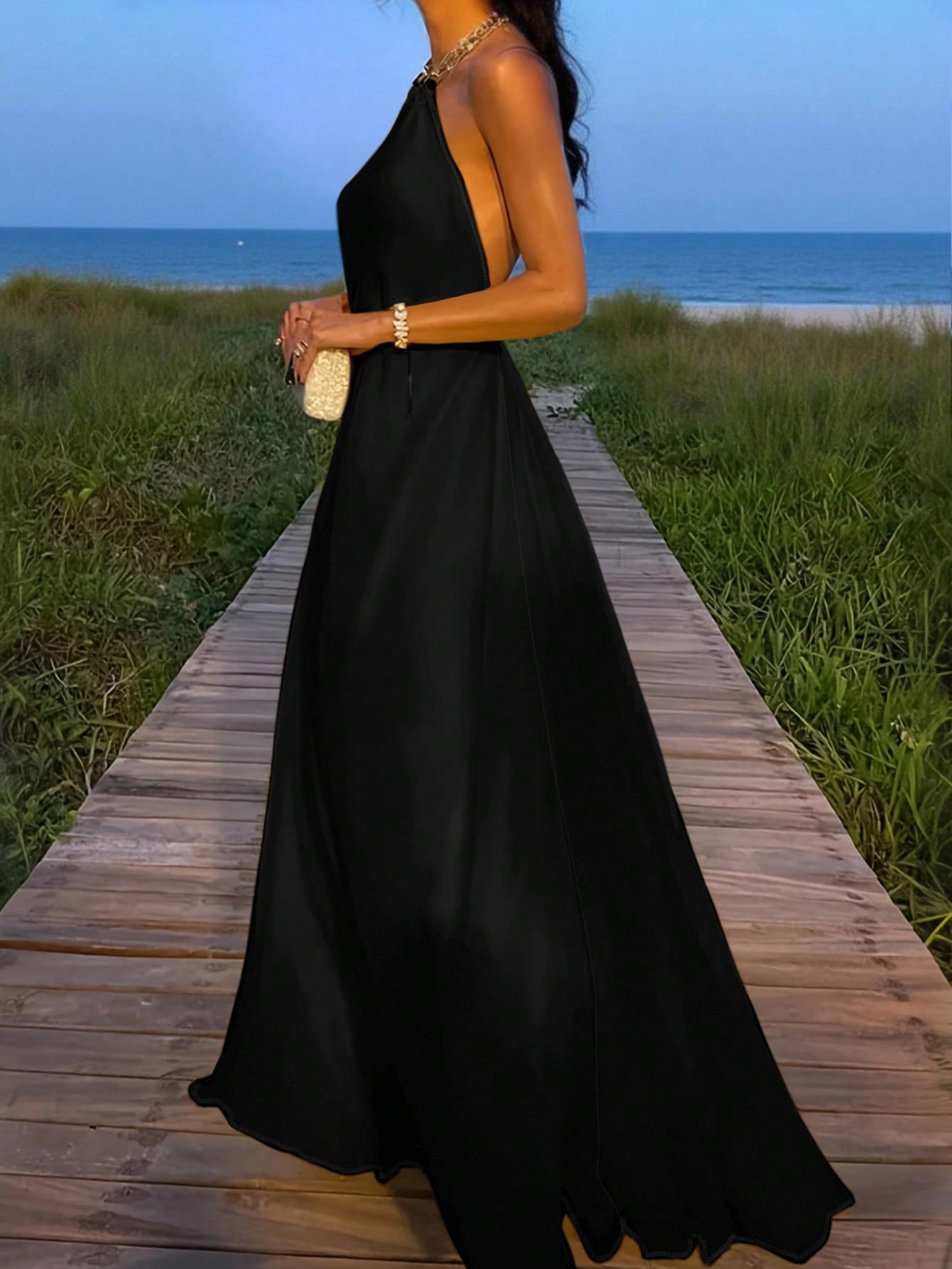 Women's Fashion Elegant Backless Halter Sleeveless Vacation Dress – Coolshi