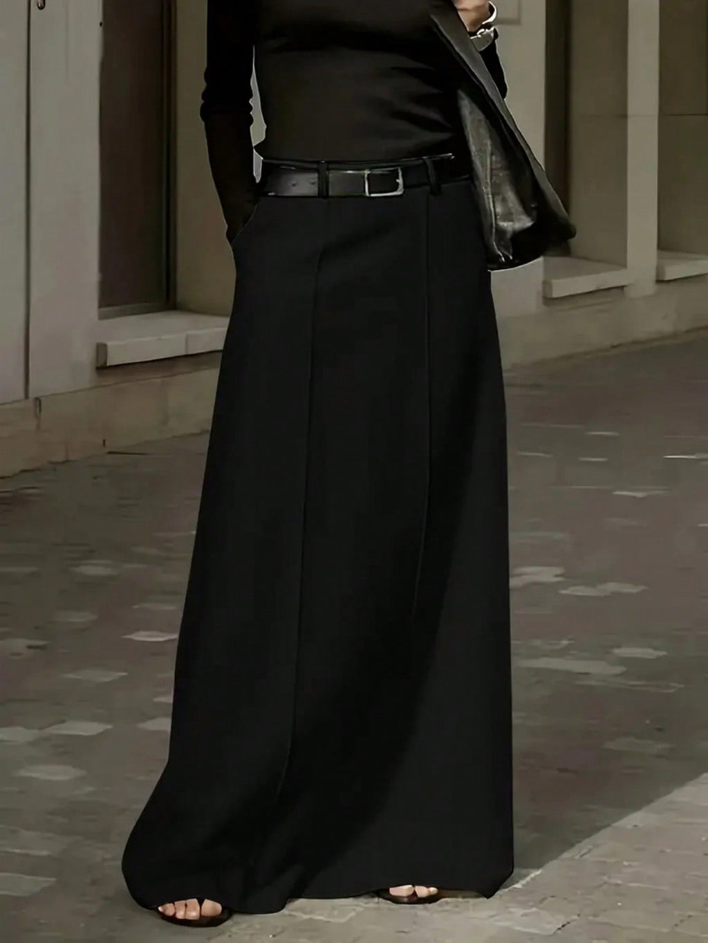 Plus Size A-Line Maxi Skirt - Black