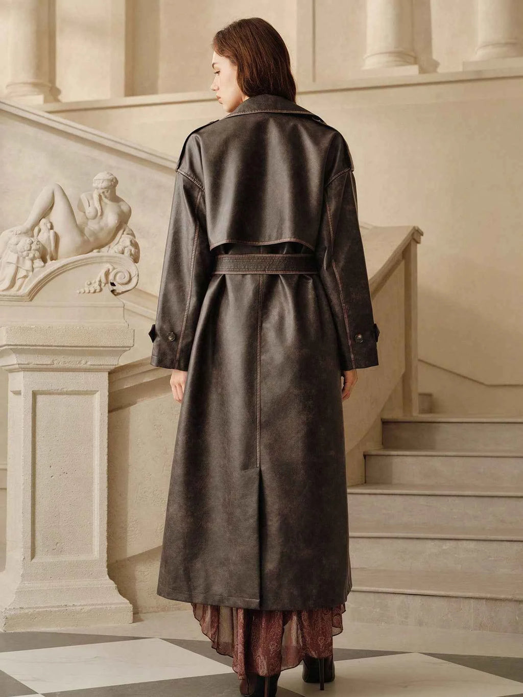 Vintage Long Leather Windbreaker