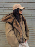 Patchwork Fur Collar Loose Long Sleeve Hooded Jacket