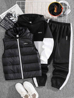 3pcs Kids/Tween Boys Black And White Contrast Color Hoodie