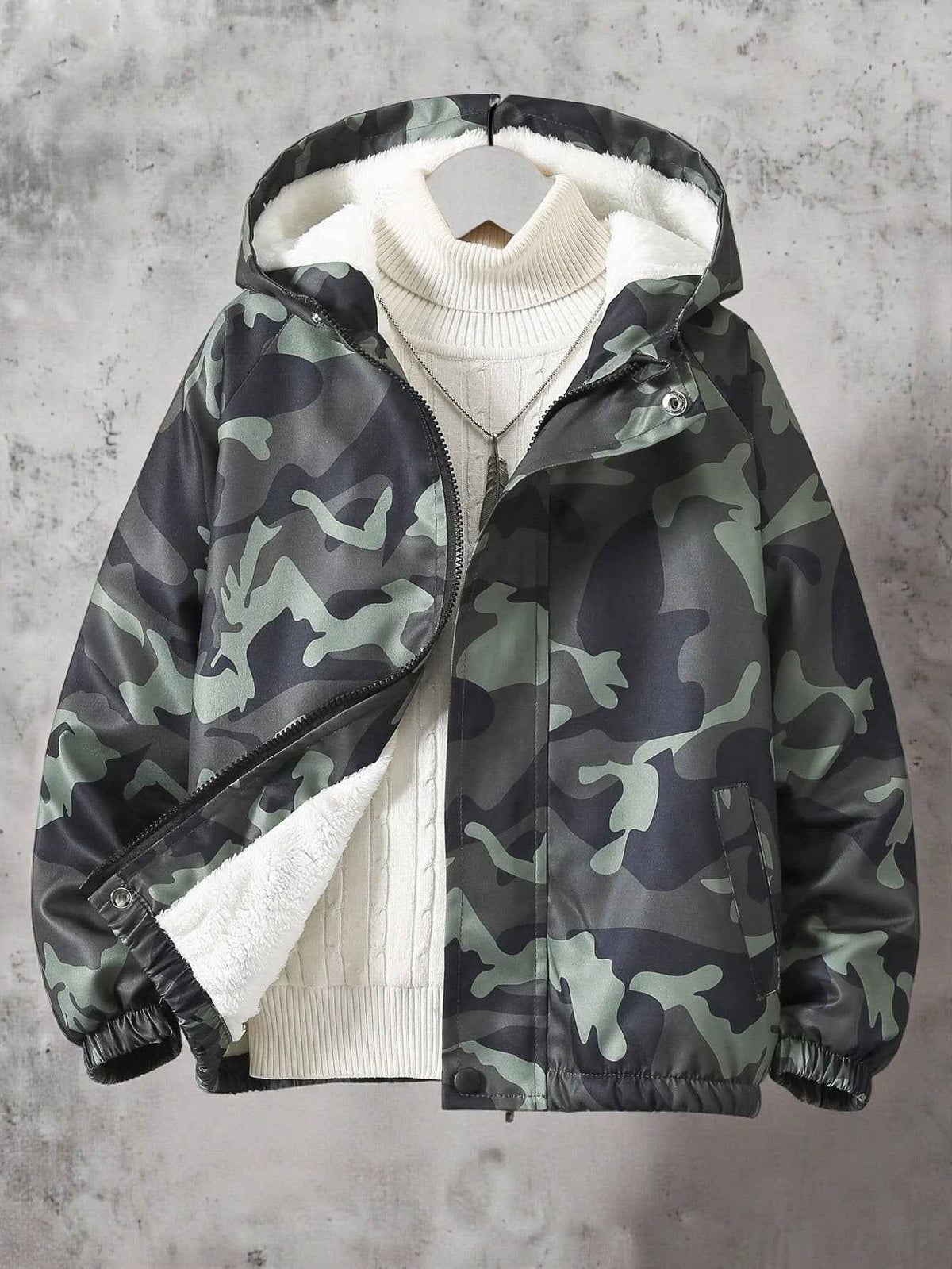 Boy Camouflage Print Hooded Long Sleeve Jacket