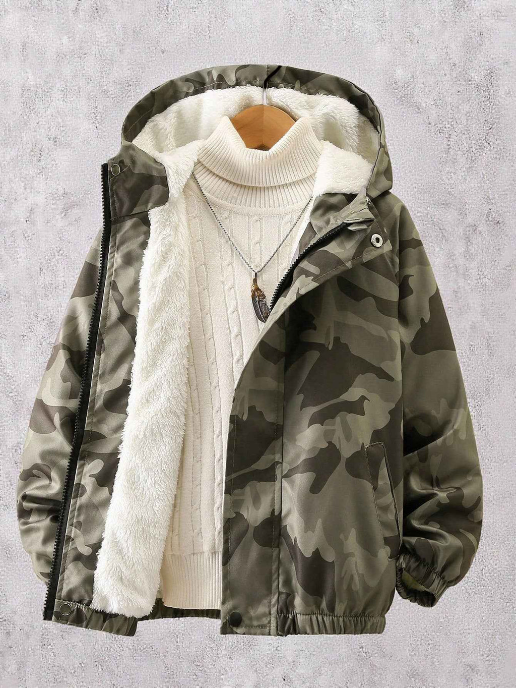 Boy Camouflage Print Hooded Long Sleeve Jacket