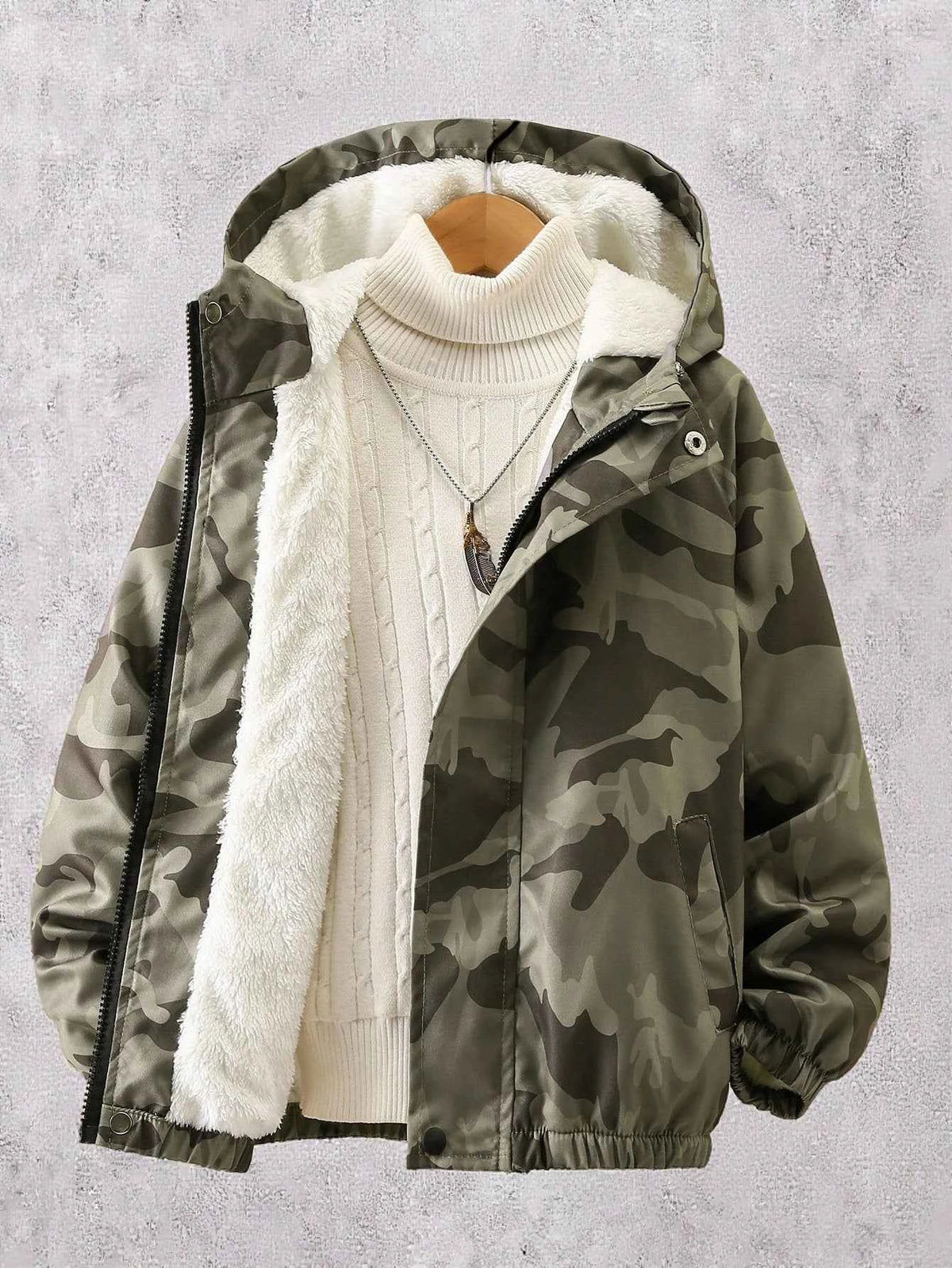 Boy Camouflage Print Hooded Long Sleeve Jacket