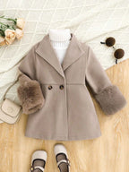 Wool Blend Coat With Faux Fur Cuff Design