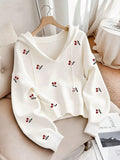 Women Cherry Print Hooded Sweatshirt - White