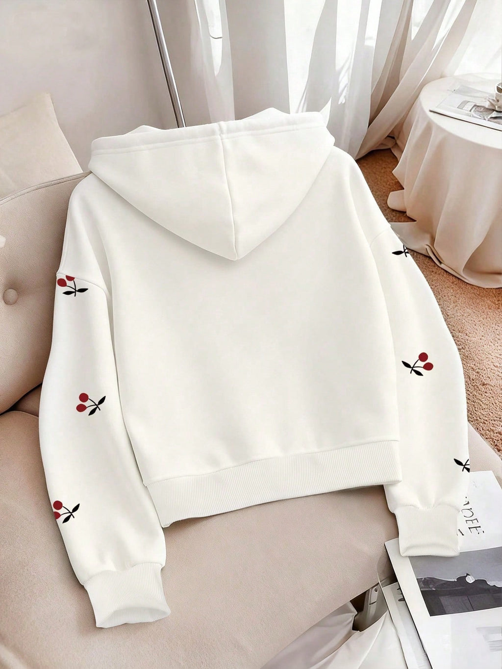 Women Cherry Print Hooded Sweatshirt