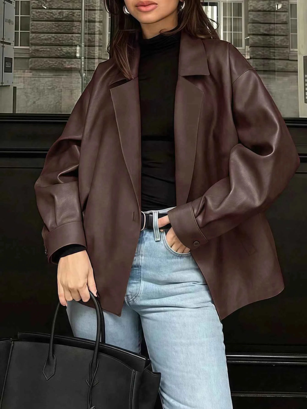 Loose Fit Blazer Leather Jacket