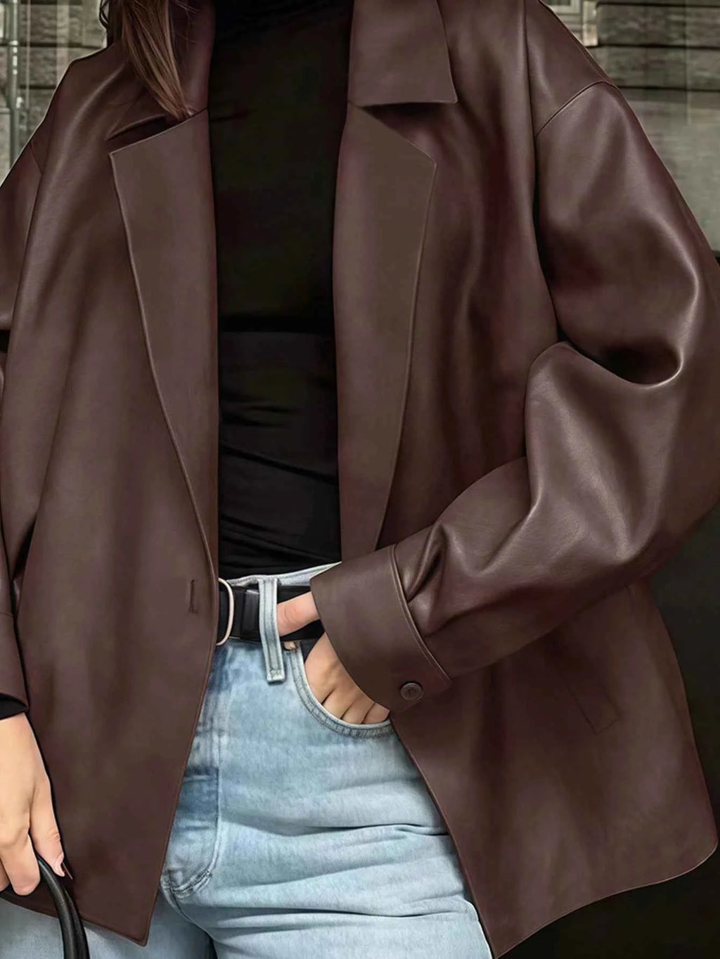 Loose Fit Blazer Leather Jacket