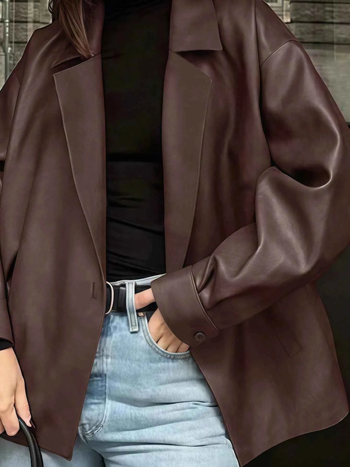 Loose Fit Blazer Leather Jacket