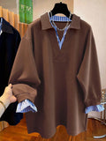 Plus Size Pullover Sweatshirt - Brown