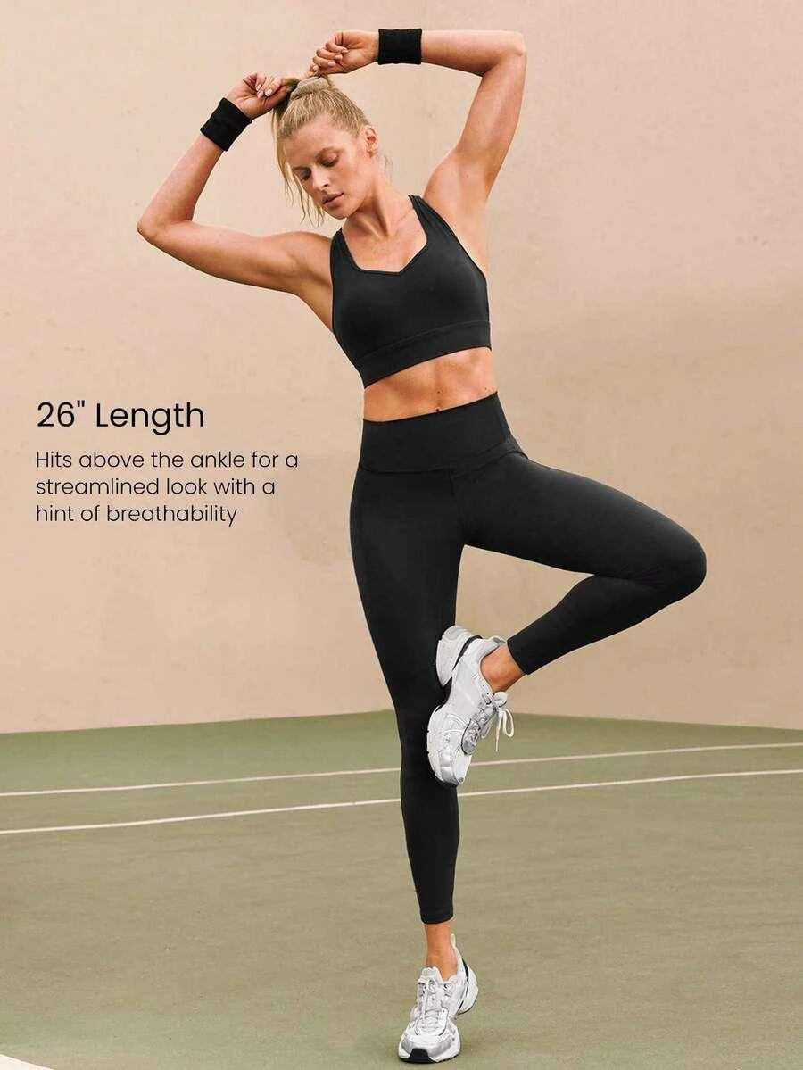 Leggings de compression GLOWMODE 26" Powersculpt™ avec poches latérales invisibles, évacuation de la transpiration, séchage rapide pour entraînement intensif