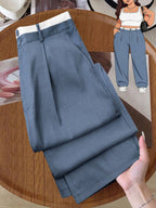 Plus Size Women's Pocket Button Casual Elegant Wide Leg Pants