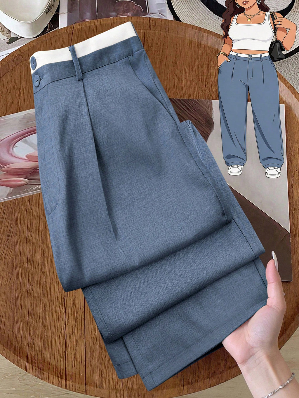 Plus Size Women's Pocket Button Casual Elegant Wide Leg Pants