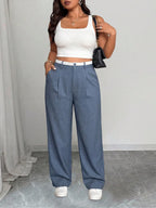Plus Size Women's Pocket Button Casual Elegant Wide Leg Pants
