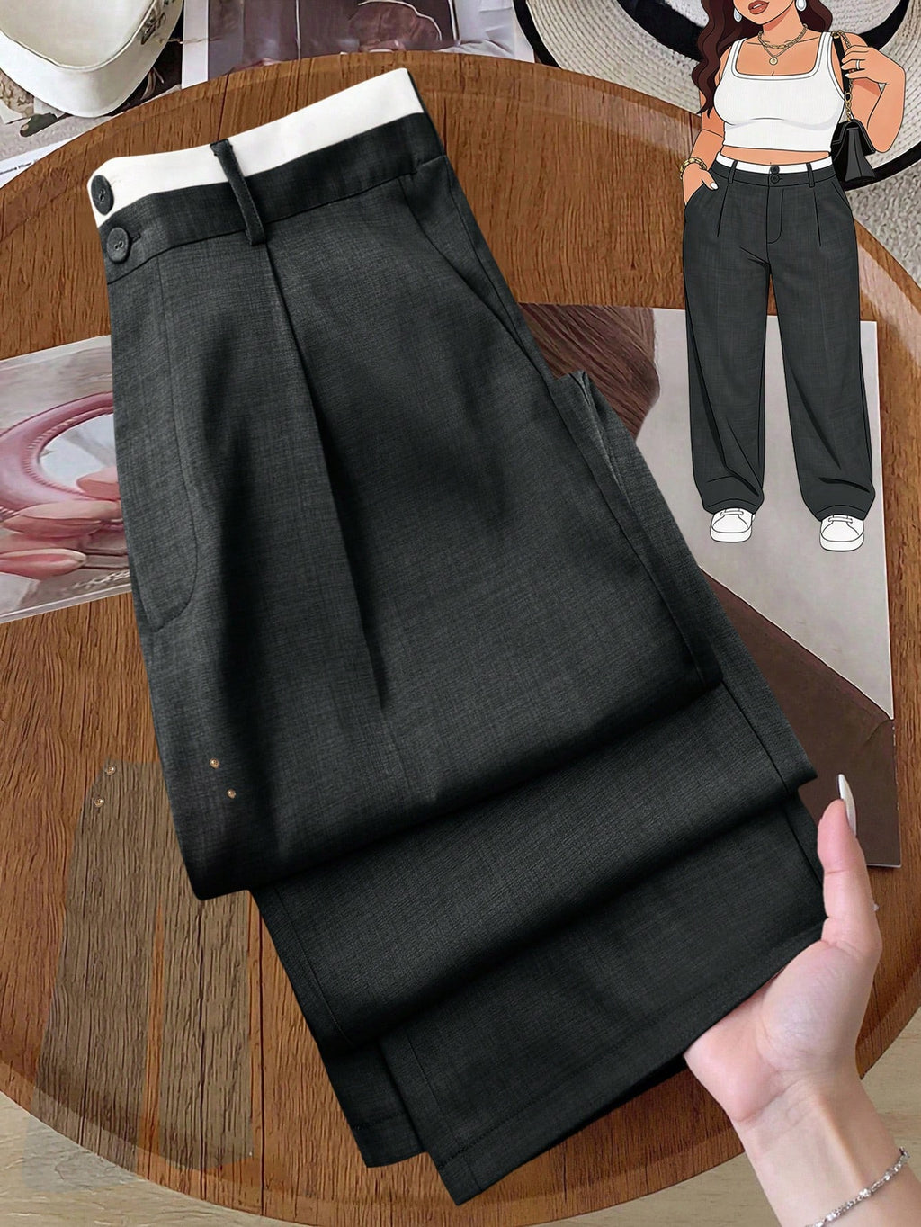 Plus Size Women's Pocket Button Casual Elegant Wide Leg Pants