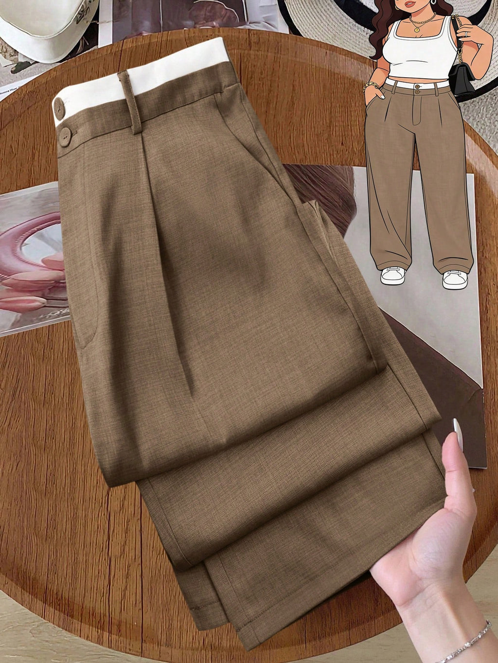 Plus Size Women's Pocket Button Casual Elegant Wide Leg Pants