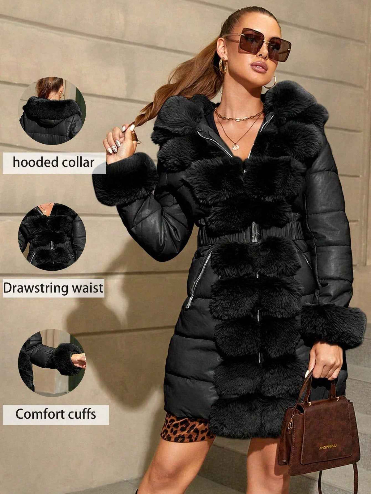 Women's Fashion Faux Fur Slim Long Thick Coat With Hood