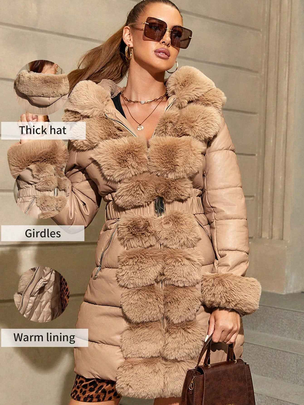 Women's Fashion Faux Fur Slim Long Thick Coat With Hood