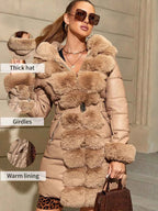 Women's Fashion Faux Fur Slim Long Thick Coat With Hood