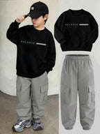 Boy Loose Crew Neck Pullover Sweatshirt And Cargo Jogger Pants Set