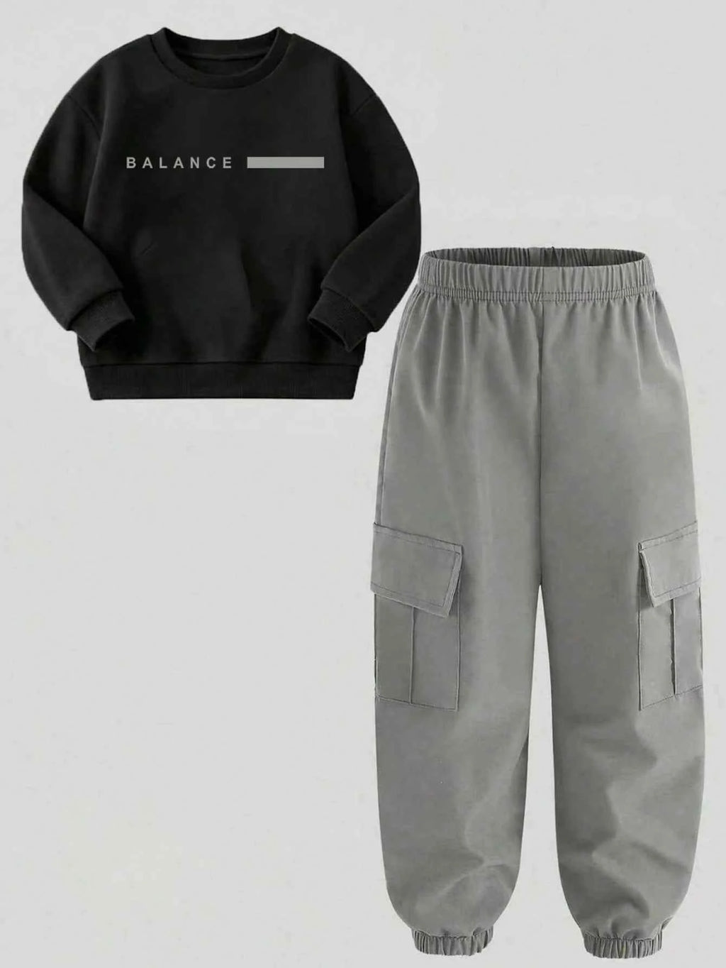 Boy Loose Crew Neck Pullover Sweatshirt And Cargo Jogger Pants Set