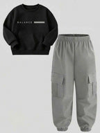 Boy Loose Crew Neck Pullover Sweatshirt And Cargo Jogger Pants Set
