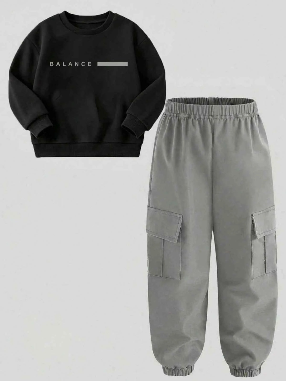 Boy Loose Crew Neck Pullover Sweatshirt And Cargo Jogger Pants Set