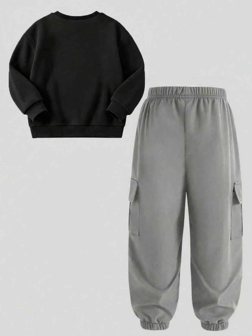 Boy Loose Crew Neck Pullover Sweatshirt And Cargo Jogger Pants Set