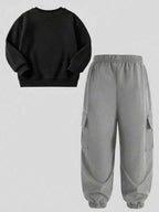 Boy Loose Crew Neck Pullover Sweatshirt And Cargo Jogger Pants Set