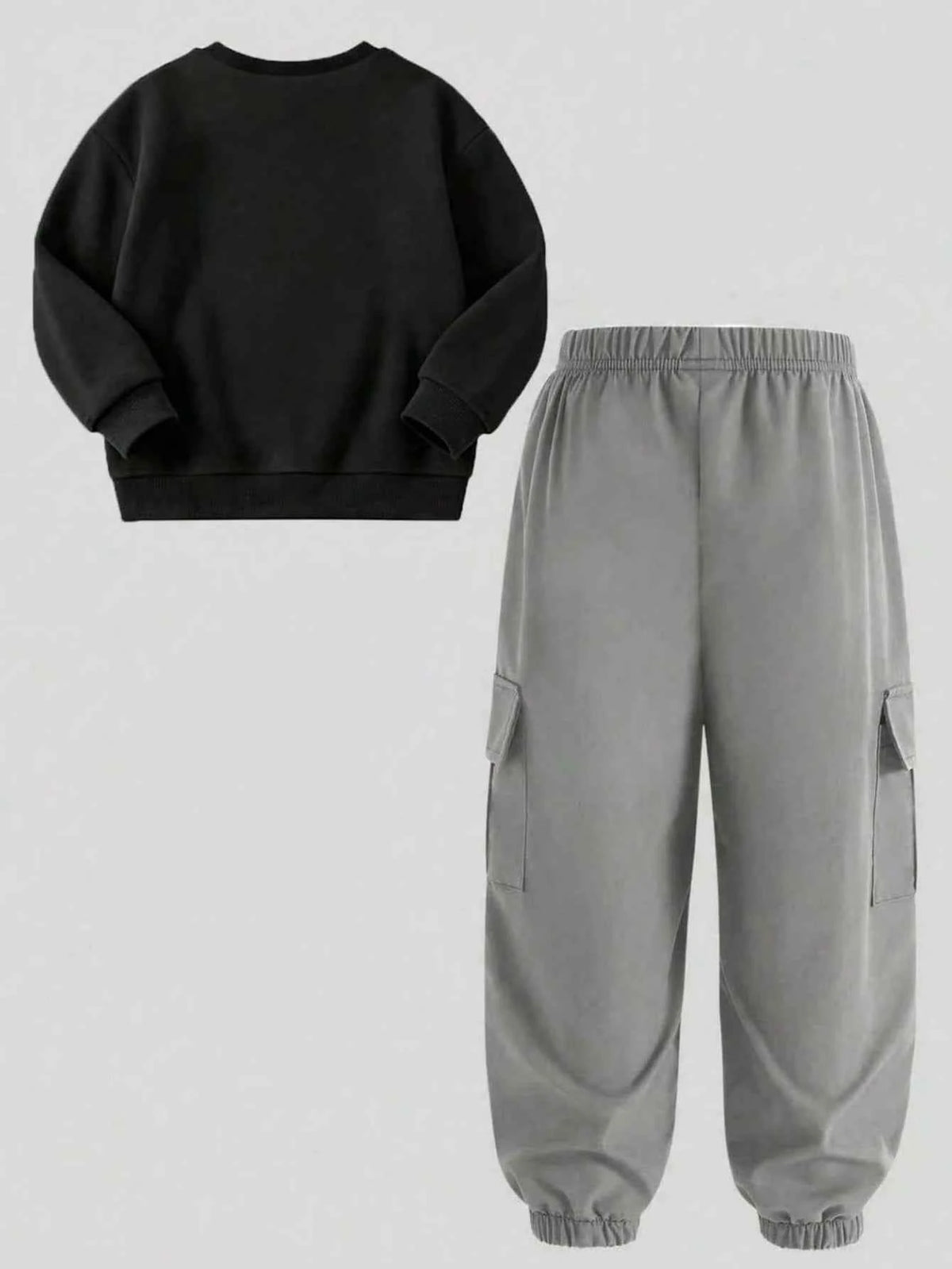 Boy Loose Crew Neck Pullover Sweatshirt And Cargo Jogger Pants Set