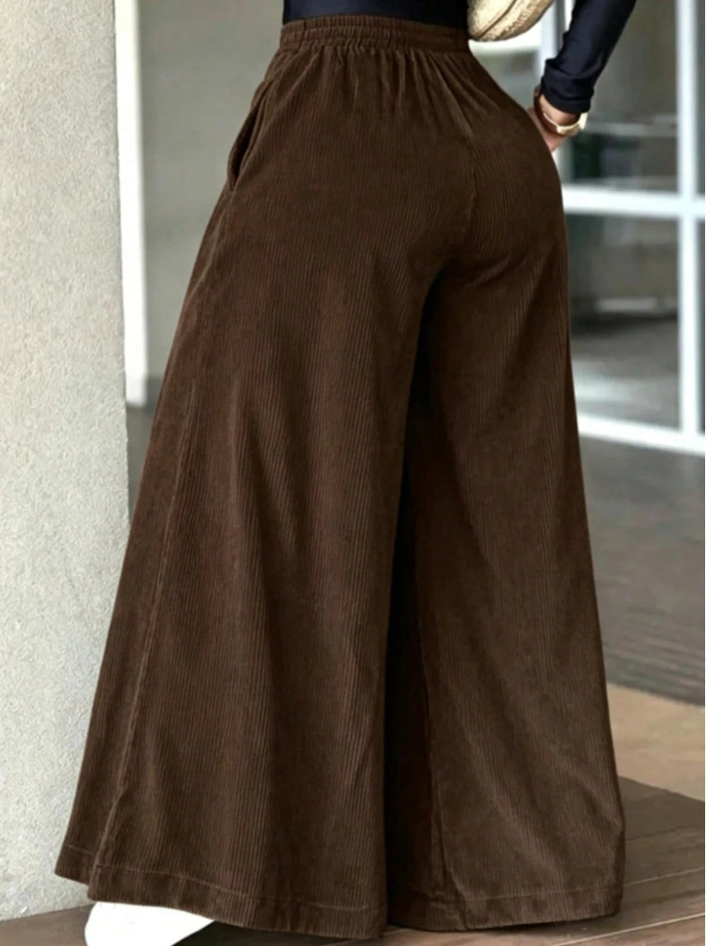 Plus Size Women's High Waist Wide Leg Corduroy Pants