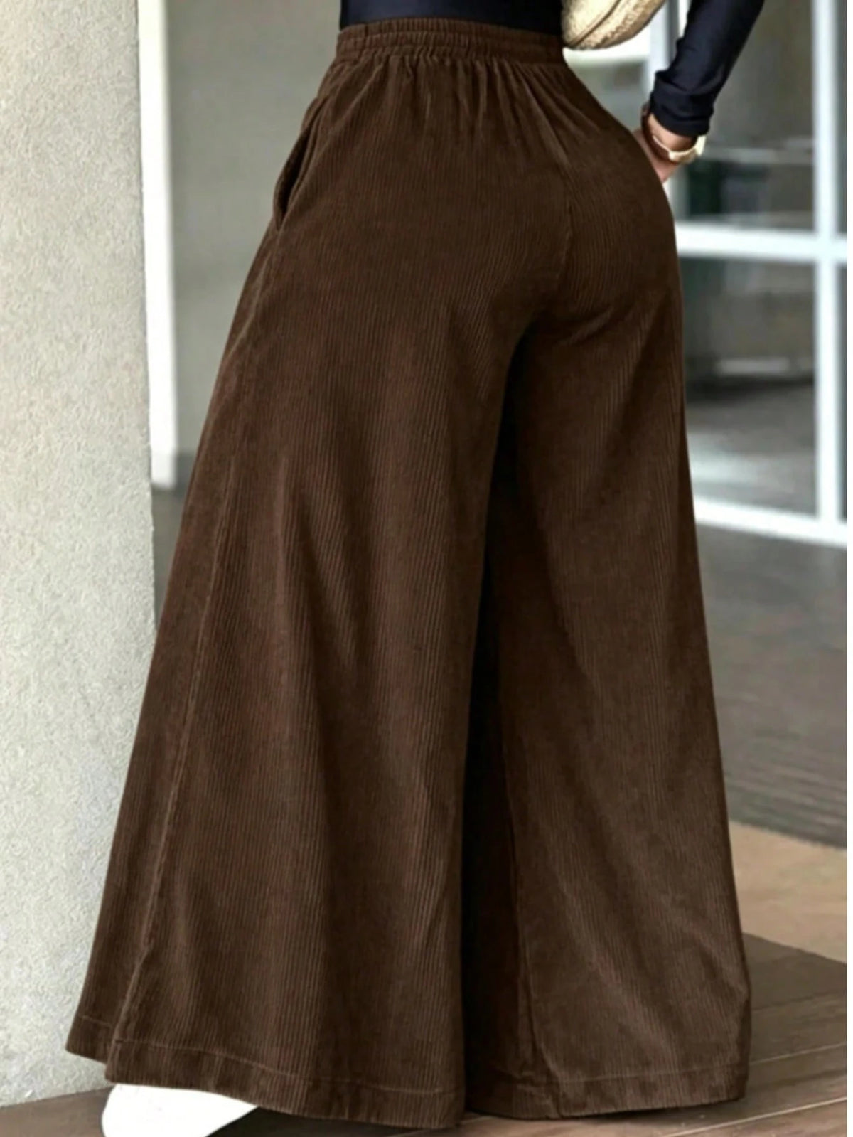 Plus Size Women's High Waist Wide Leg Corduroy Pants
