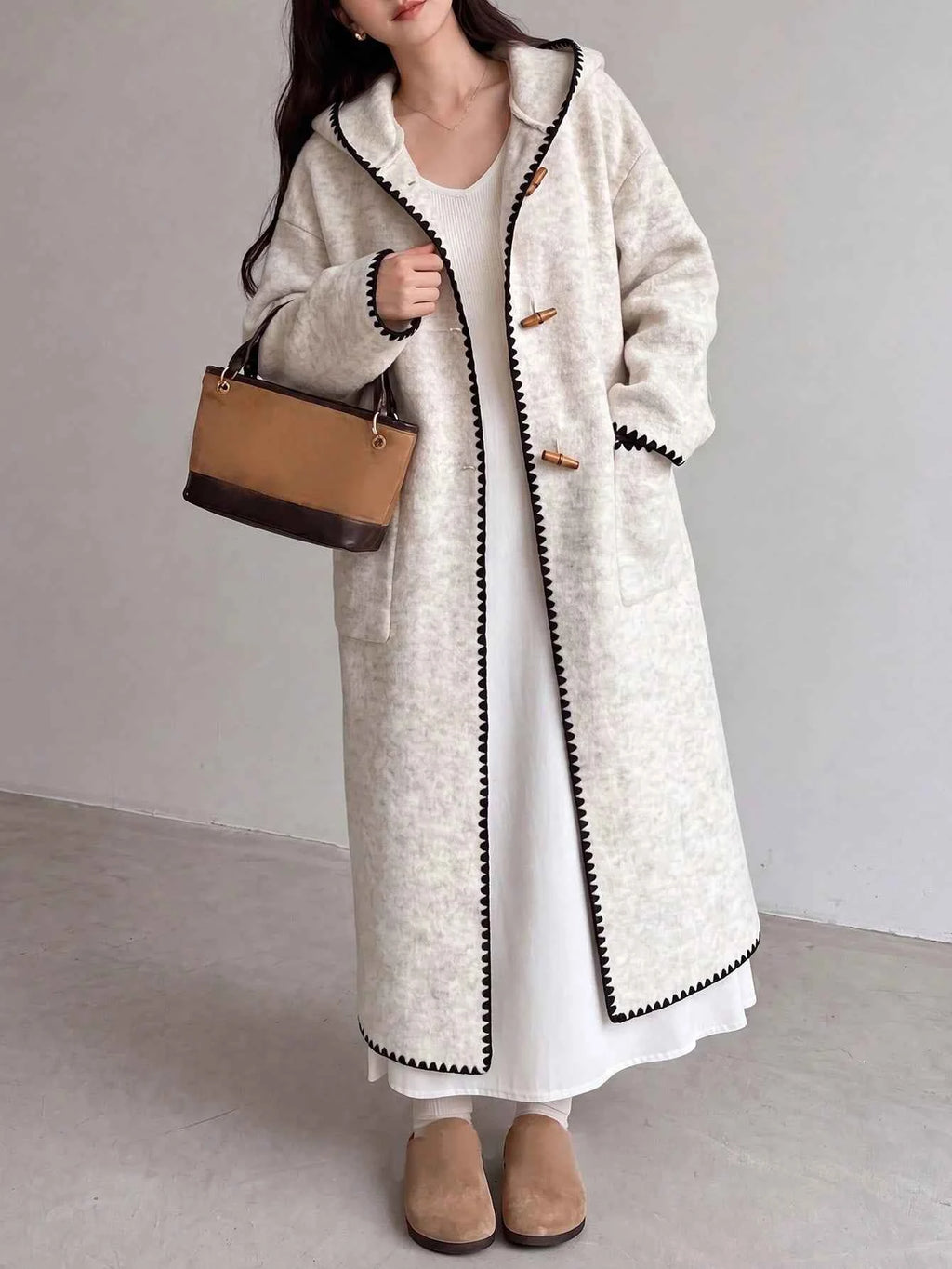 Women's Casual Contrast Color Trim Hooded Cardigan Sweater Coat