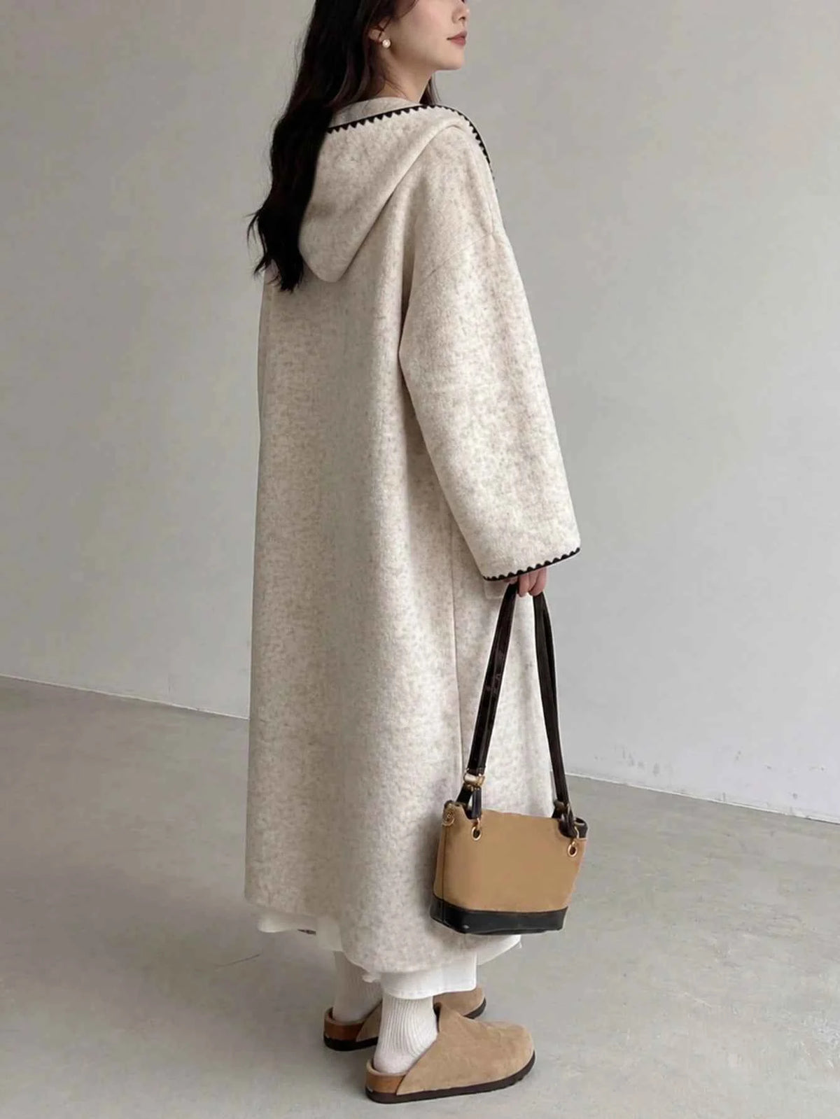 Women's Casual Contrast Color Trim Hooded Cardigan Sweater Coat