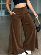 Plus Size Women's High Waist Wide Leg Corduroy Pants
