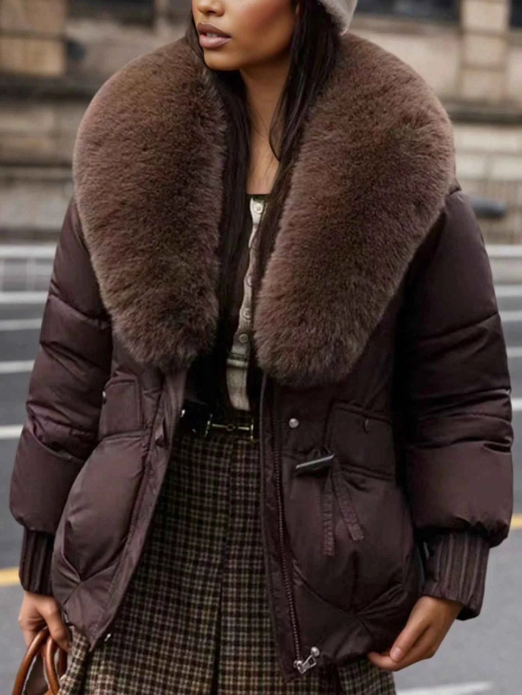 Women's Oversized Fur Collar Thickened Padded Coat