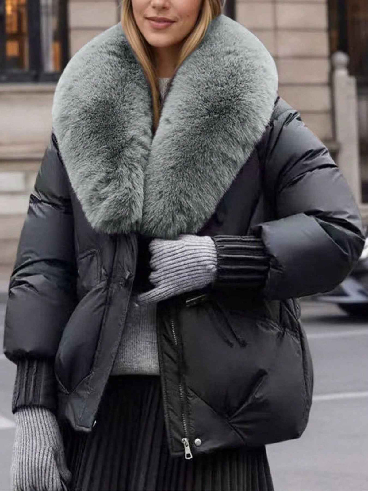 Women's Oversized Fur Collar Thickened Padded Coat