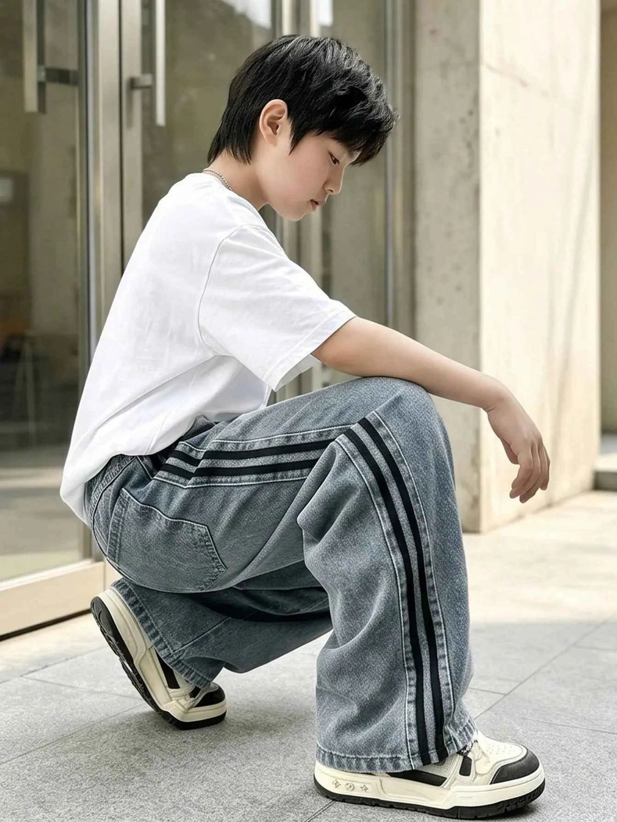 Boys' Denim Wide Leg Pants 2026 Spring/Autumn New Style Personalized Denim Long Pants For Big Kids