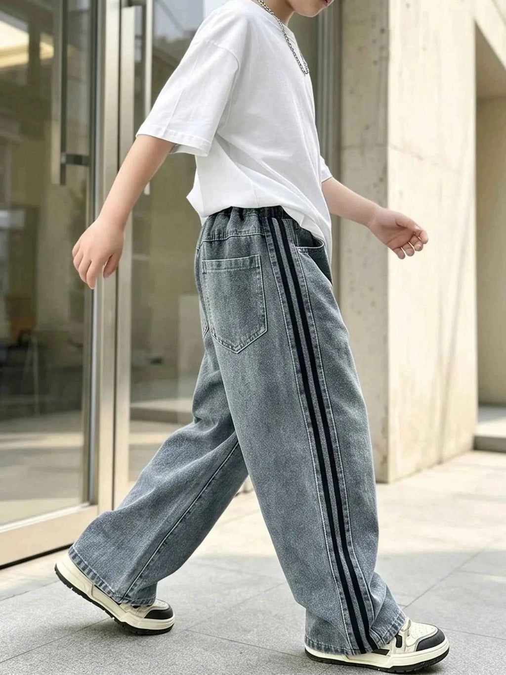 Boys' Denim Wide Leg Pants 2026 Spring/Autumn New Style Personalized Denim Long Pants For Big Kids