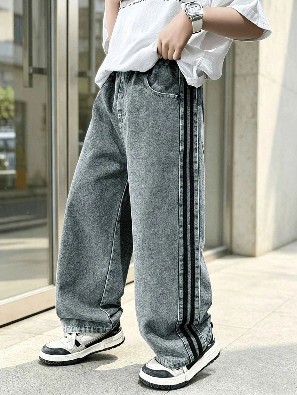 Boys' Denim Wide Leg Pants 2026 Spring/Autumn New Style Personalized Denim Long Pants For Big Kids