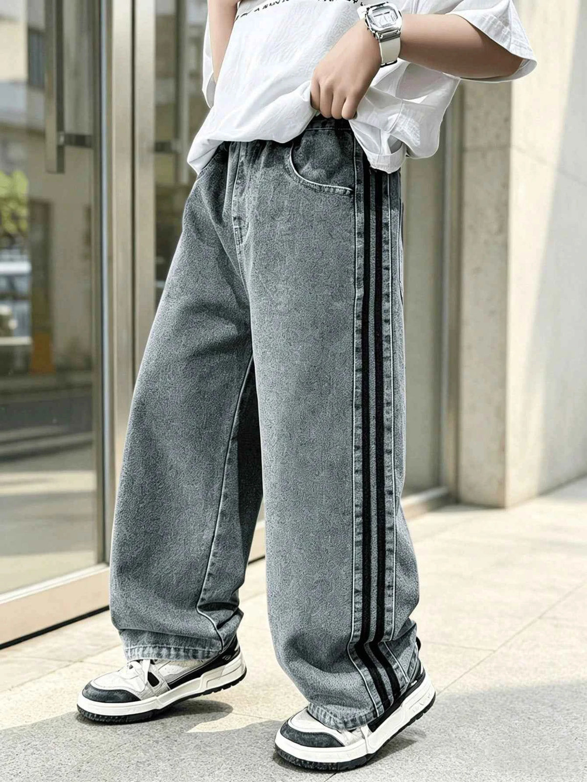 Boys' Denim Wide Leg Pants 2026 Spring/Autumn New Style Personalized Denim Long Pants For Big Kids